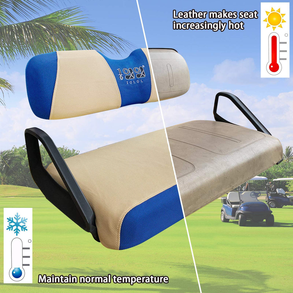 10L0L Golf Cart Seat Covers For Ezgo Txt Rxv & Club Car Ds 2000-Up, Breathable Air Mesh Fabric Washable - Beige Blue