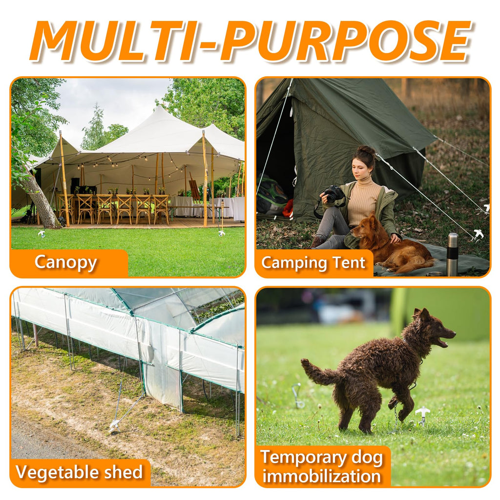 8 Screw In Tent Stakes Heavy Duty, Ground Anchors Screw In, Metal Threaded Tent Spikes, Camping Pegs For Canopies & Gardening In