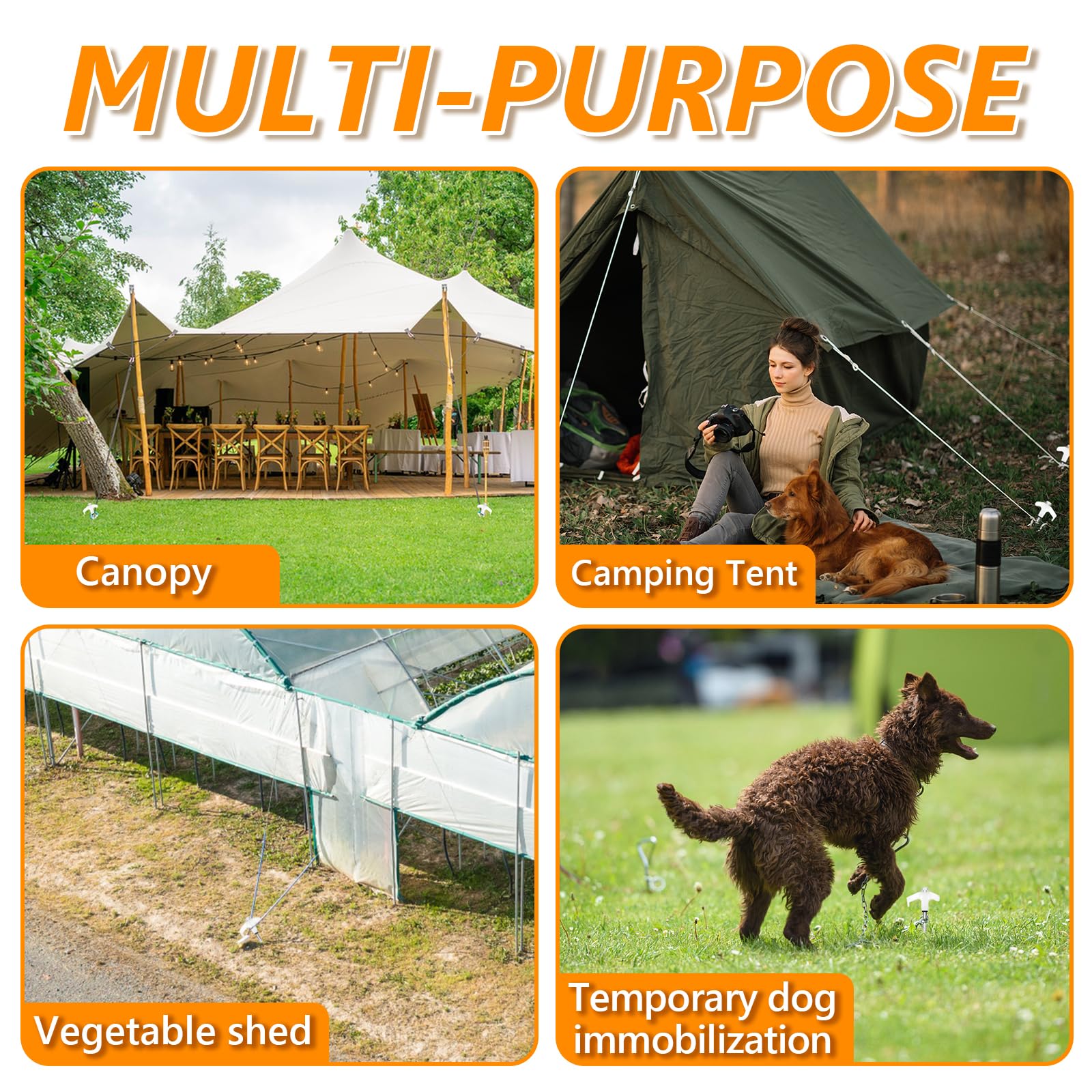 8 Screw In Tent Stakes Heavy Duty, Ground Anchors Screw In, Metal Threaded Tent Spikes, Camping Pegs For Canopies & Gardening In