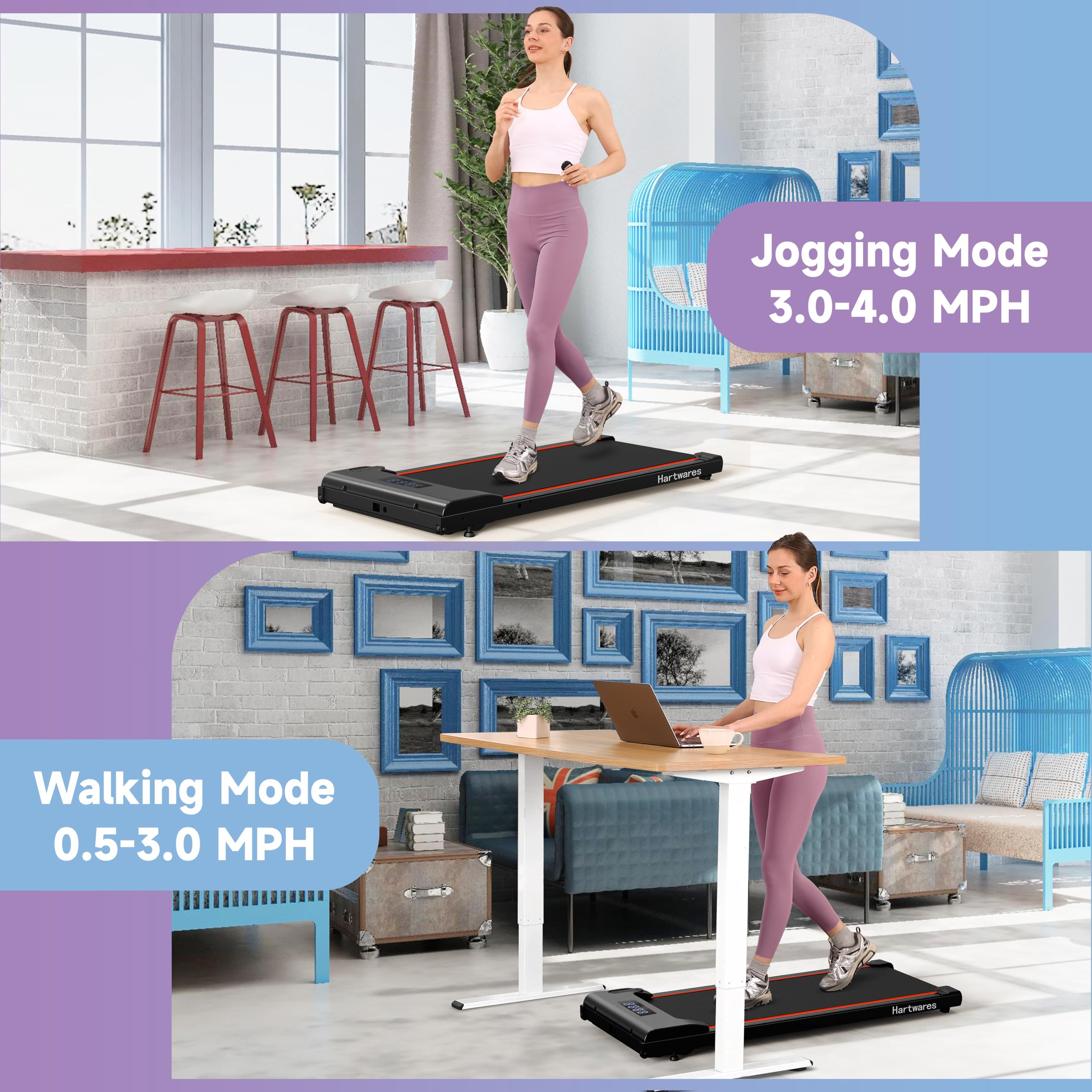 Hartwares Walking Pad Under Desk Treadmill, Portable Mini Treadmill For Home/Office/Small Spaces, 2.5Hp Quiet Brushless Walking