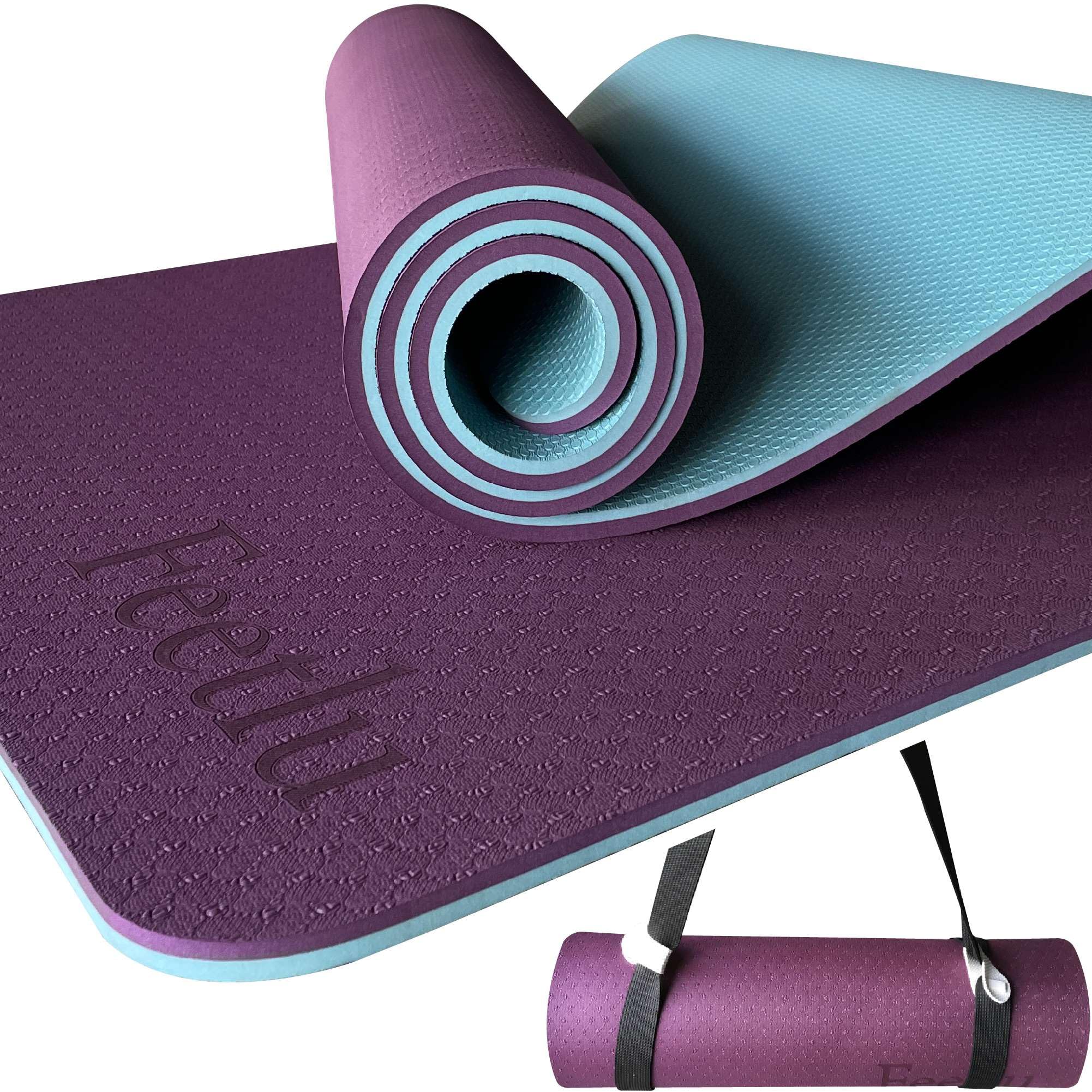 Feetlu Extra Thick Exercise Yoga Mat with Strap - 2/5 Inch (10MM), Non-Slip Workout Mat for Yoga, Pilates, and Floor Exercises(D