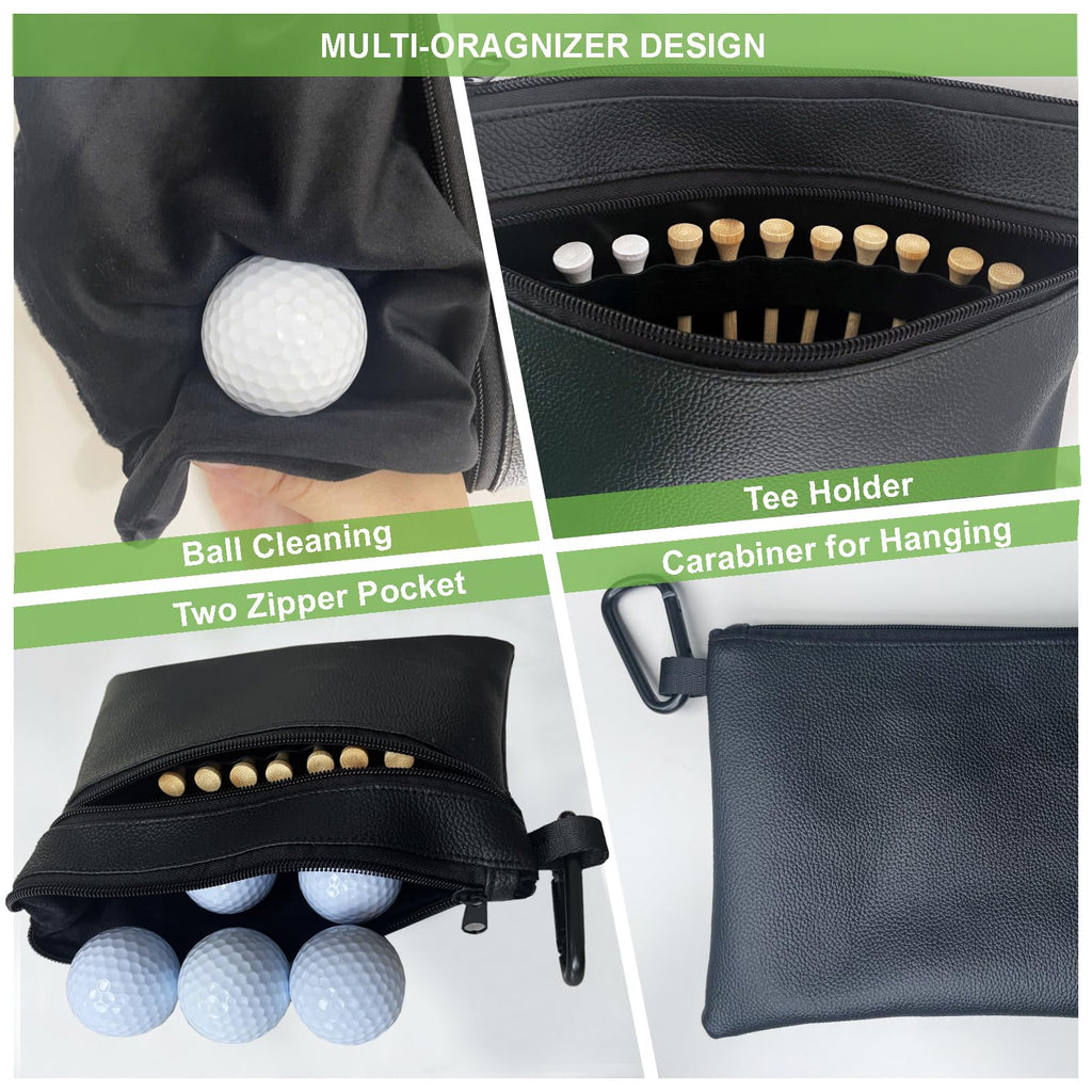 Corecise Golf Ball Pouch,Golf Tee Bag Tee Holder Bag,Leather Golf Ball Bag Pouch,Zippered Golf Pouch,Golf Accessory Pouch,Small