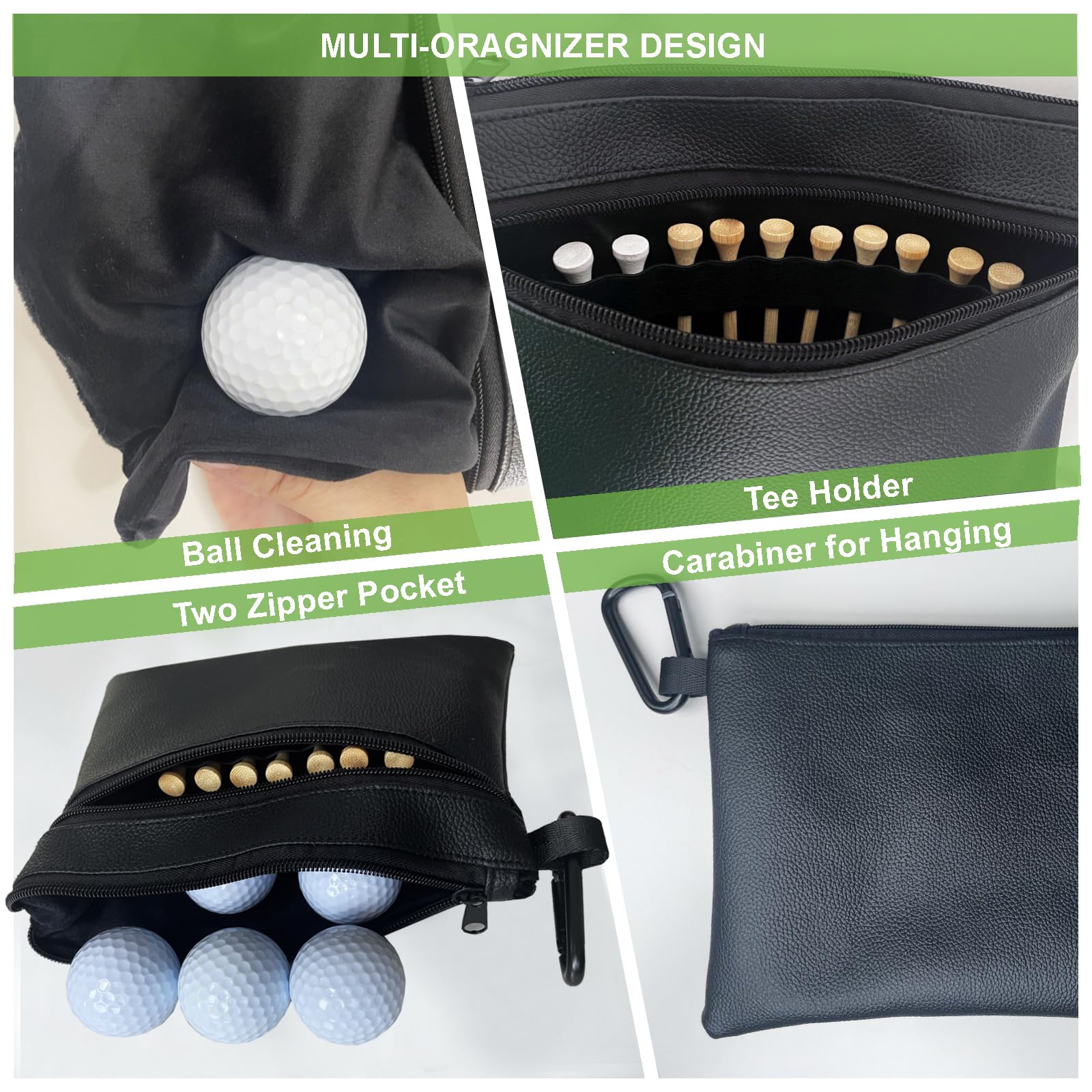 Corecise Golf Ball Pouch,Golf Tee Bag Tee Holder Bag,Leather Golf Ball Bag Pouch,Zippered Golf Pouch,Golf Accessory Pouch,Small