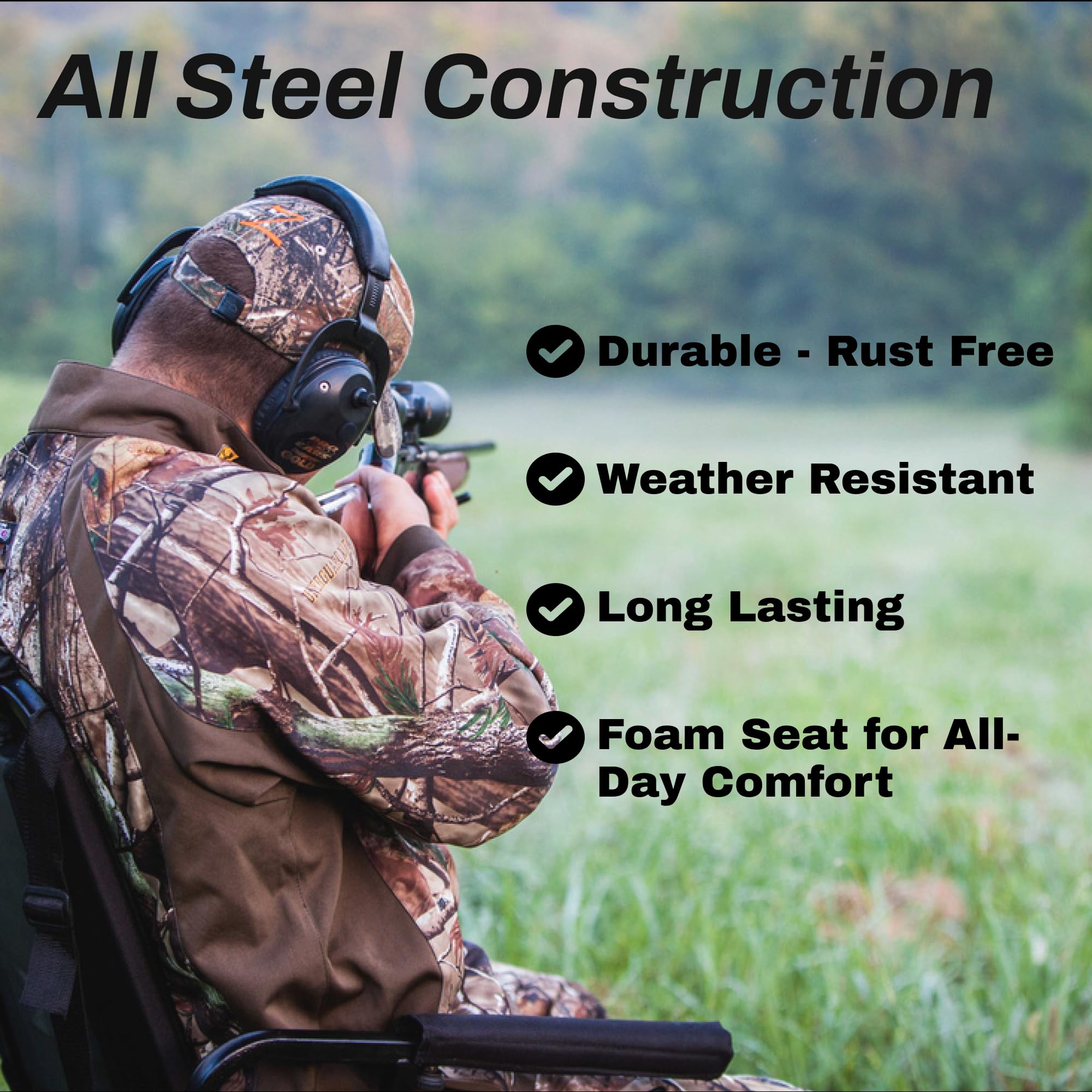 Benchmaster Sniper Seat Shooting Chair With Shooting Rest, 360 Degree Rotation, Adjustable Recline, Removable Arms, Adjustable L