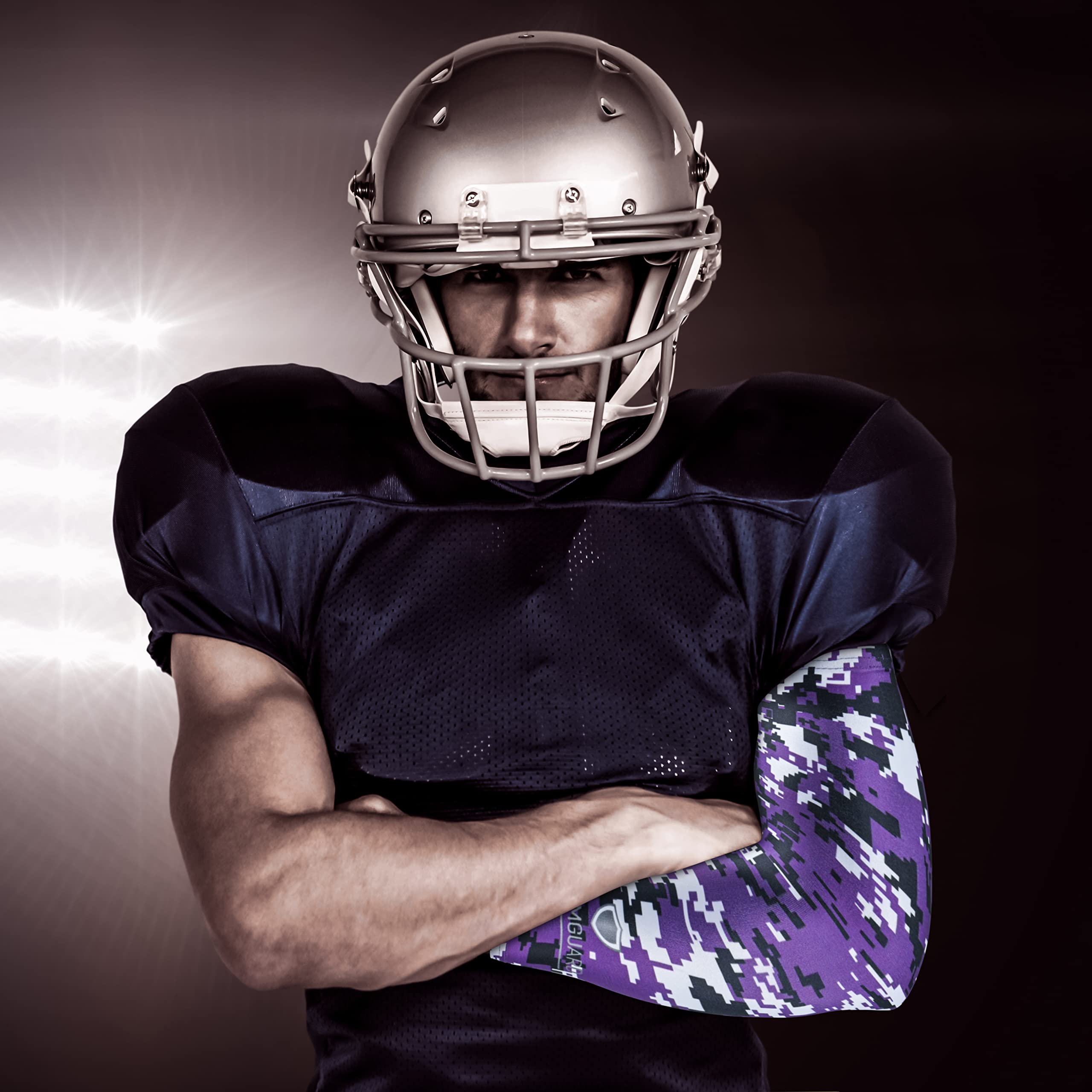 Stromguard Compression Sports Arm Sleeve Digital Camo Baseball Football Basketball - (One Arm Sleeve) (Youth Large, #8 - Purple-