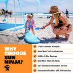 Sun Ninja Beach Tent Sun Shelter With Upf50+ Protection, Includes Sand Shovel, Ground Pegs And Stability Poles, Outdoor Pop Up B