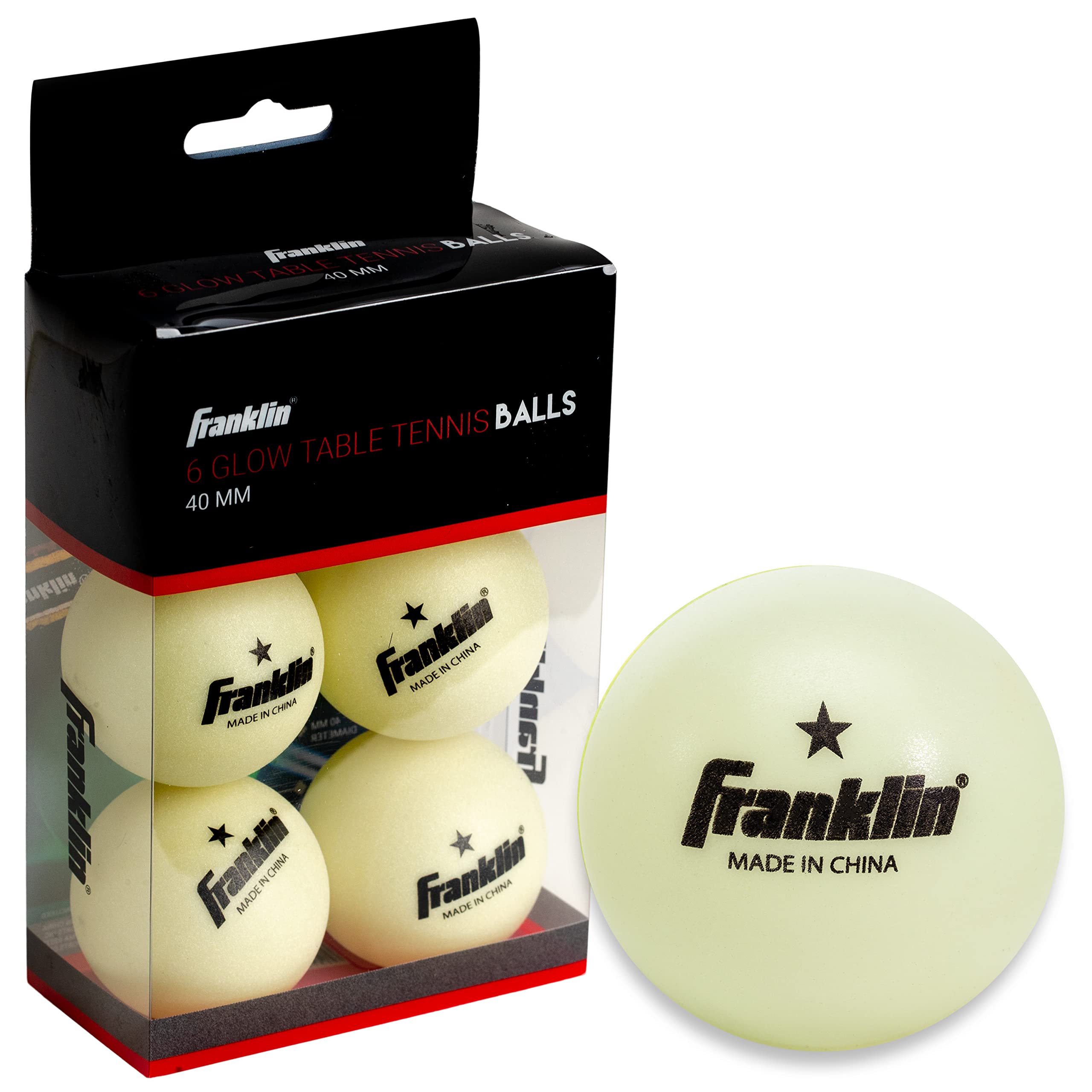 Franklin Sports Glow In The Dark Ping Pong Balls - Official Size + Weight 40Mm Table Tennis Balls - One Star Glow In The Dark Pi