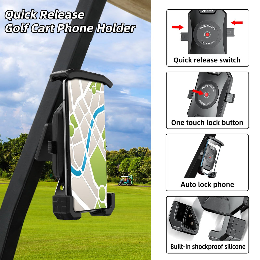 Roykaw Golf Cart Magnetic Phone Holder Mount Compatible With Ezgo/Club Car/Yamaha, Compatible With Iphone/Galaxy/Google Pixel, U