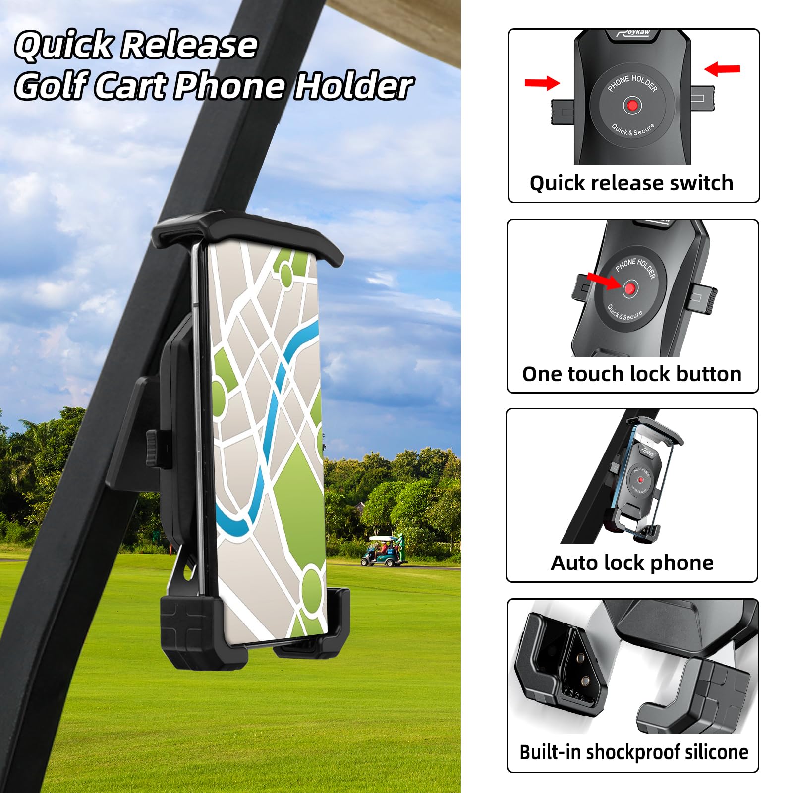 Roykaw Golf Cart Magnetic Phone Holder Mount Compatible With Ezgo/Club Car/Yamaha, Compatible With Iphone/Galaxy/Google Pixel, U