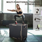 Fitvids 3 In 1 Non-Slip Wooden Plyo Box Plyometric Box Jumping Exercise, 16X20X24 Inches, Gray