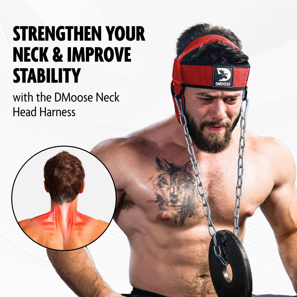 Dmoose Neck Harness For Weight Lifting - Neck Exerciser With 30'' Heavy Duty Steel Chain - Neck Strengthener To Support Injury R