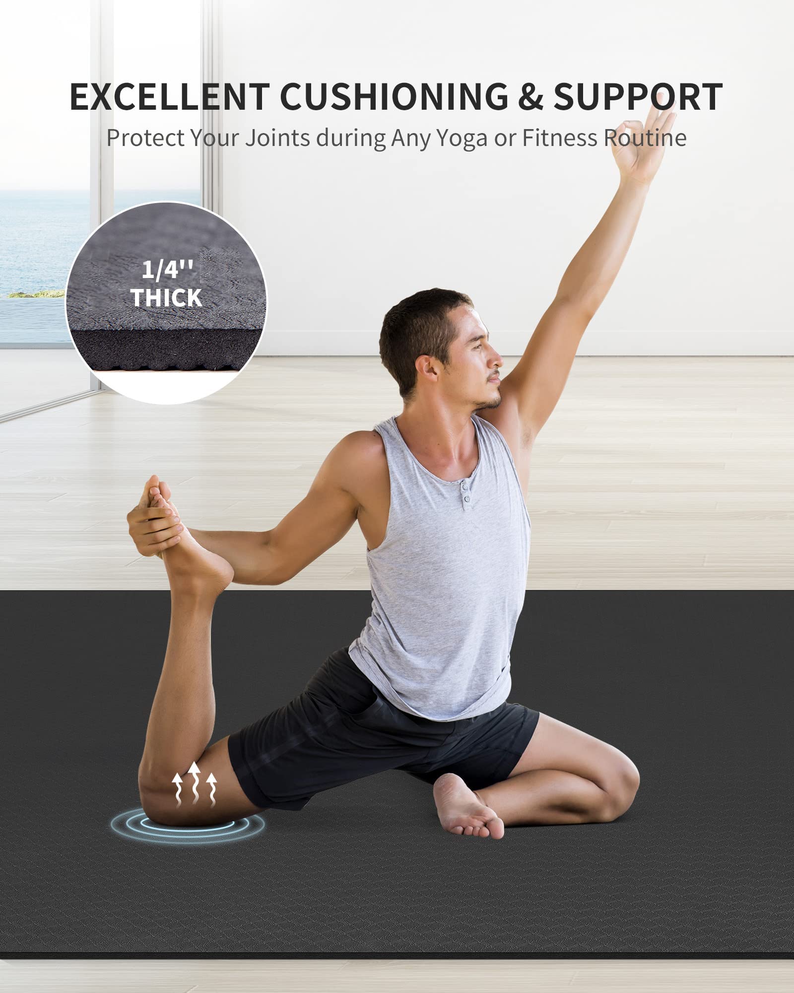 Cambivo Large Yoga Mat For Men And Women 1/3 & 1/4 Inch Thick, 72'' X 48'' Extra Wide Workout Mat, Exercise Fitness Tpe Mat For