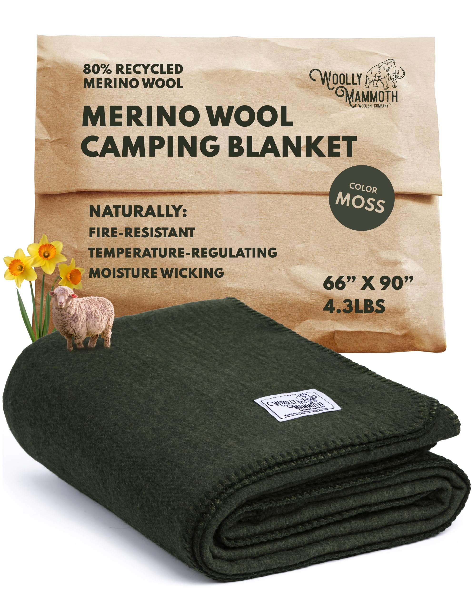 Woolly Mammoth Woolen Company Merino Wool Blanket - 80% Merino Wool - Camping Blankets for Cold Weather - Mositure-Wicking for O