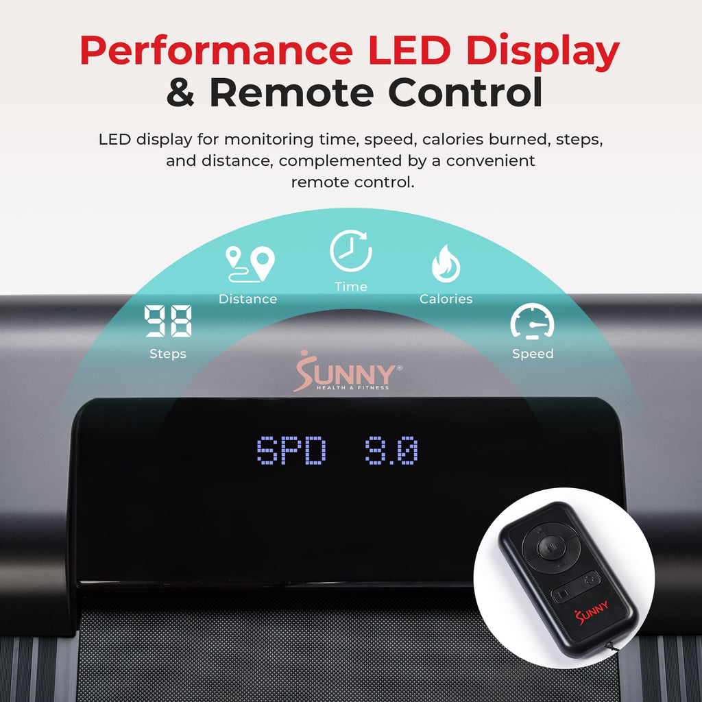 Sunny Health & Fitness Smart Slim Treadmill, Under Desk/Office, Walking Pad with Arm Exerciser Trekking Poles, Full Body Workout