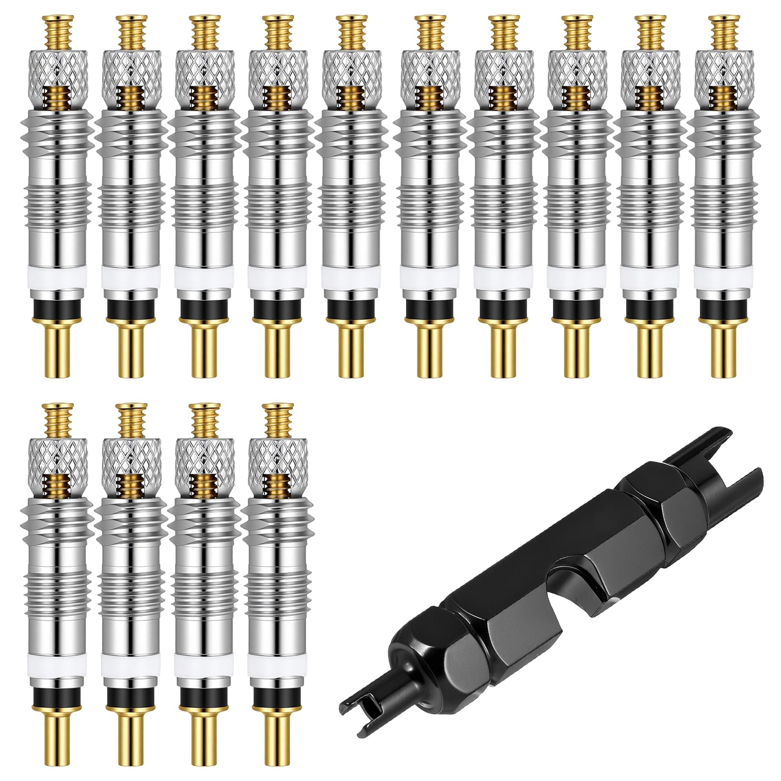 14pcs Presta Valve Core with 1Pcs Valve Core Removal Tool, Aluminum Alloy MTB Tire Valve Stems Replacement Kit Presta Valves Ste