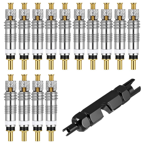14pcs Presta Valve Core with 1Pcs Valve Core Removal Tool, Aluminum Alloy MTB Tire Valve Stems Replacement Kit Presta Valves Ste