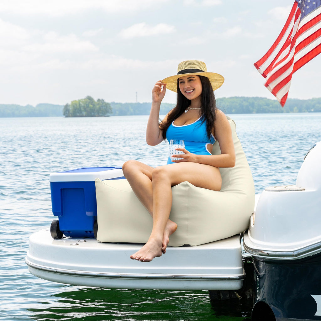 Jaxx Juniper Nautical Edition - Casual Bean Bag Seating For Boat, Yacht & Watersports - Marine Vinyl, White