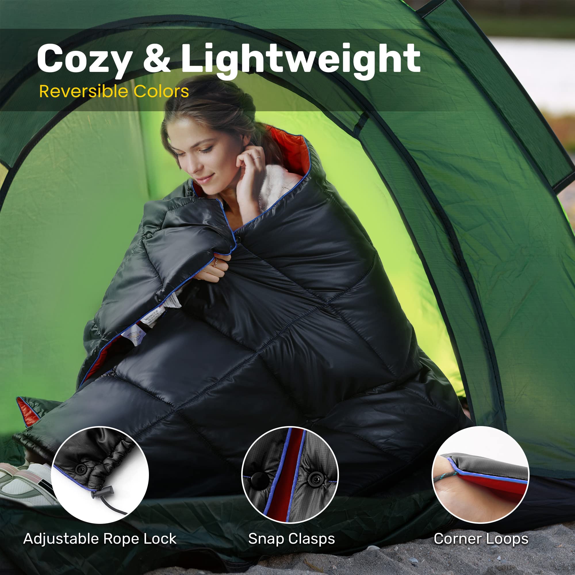 Unikome Outdoor Packable Camping Blanket, Lightweight Travel Blanket For Camping, Dual-Sides Puffy Down Alternative Camping Blan