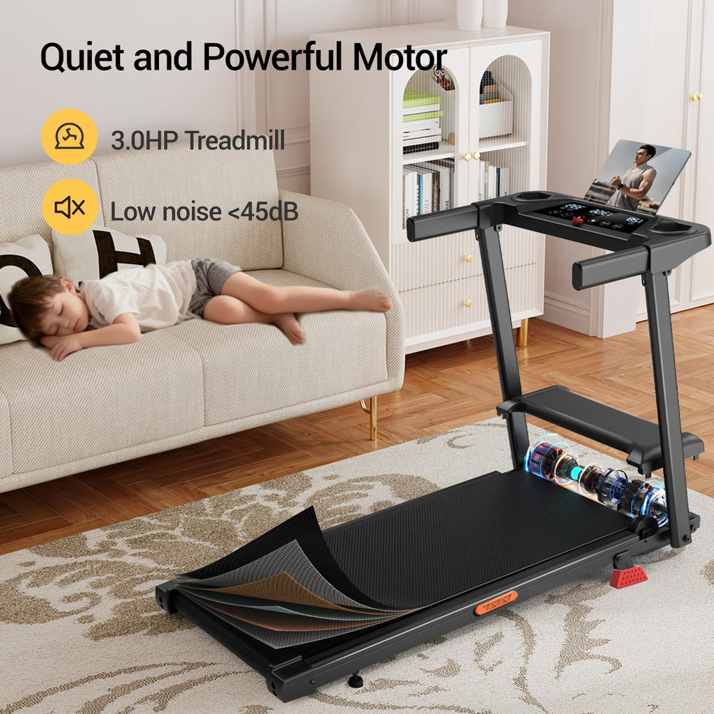 16% Incline Treadmill with Handles, 3-in-1 Portable Treadmills for Home and Office, Foldable Treadmills with 300 Lbs Weight Capa