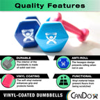 Cando Vinyl Coated Dumbbells Pair Pink 1 Lb 2Pc Handheld Weights For Muscle Training And Workouts, Color Coded Anti-Roll Home Gy