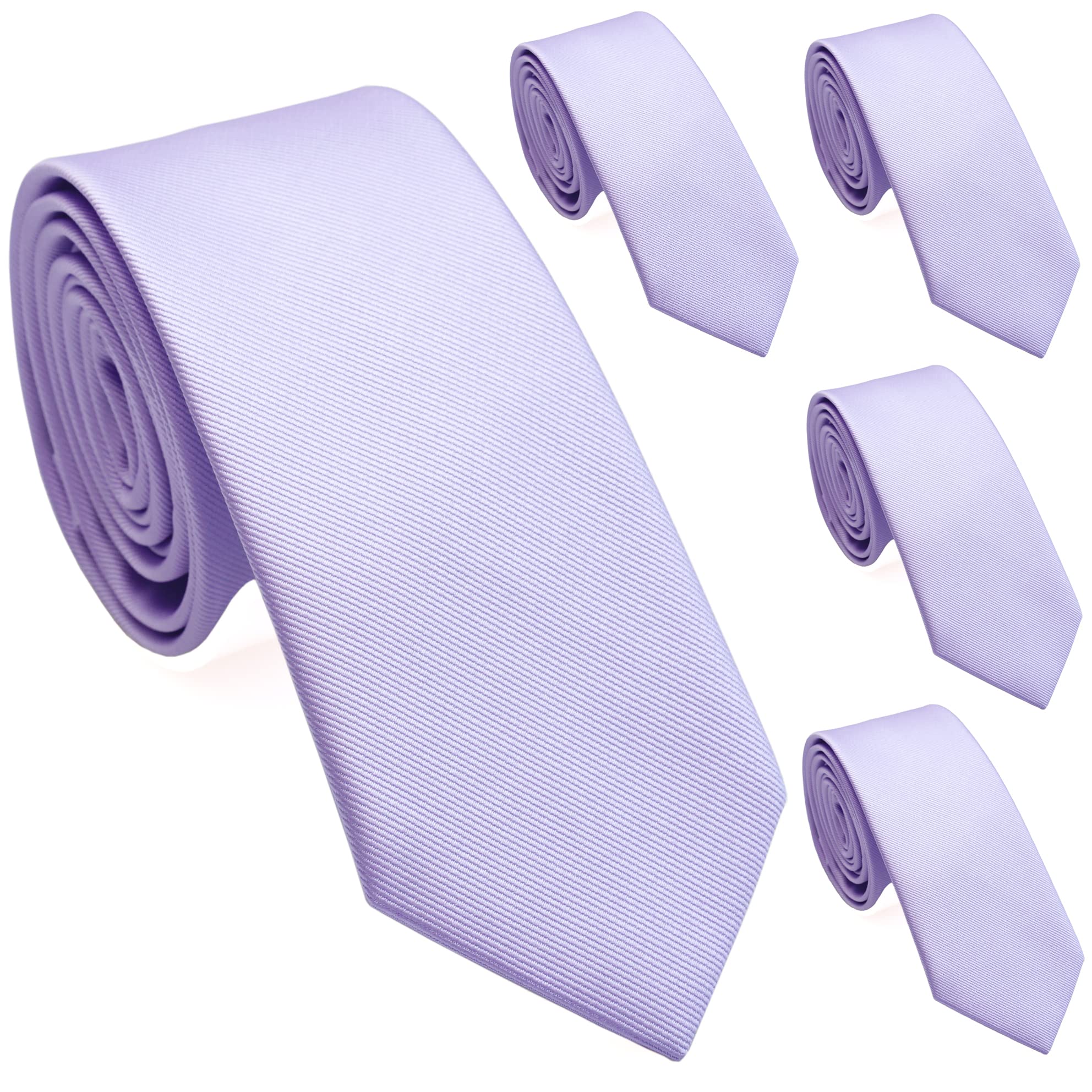 Zenxus Solid Skinny Ties For Men, 25 Inch Slim Lilac Lavender Ties Bulk For Wedding And Activities, 5-Pack