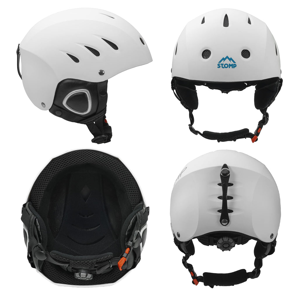 Stomp Ski & Snowboarding Snow Sports Helmet With Build-In Pocket In Ear Pads For Wireless Drop-In Headphone (Matte White, Small)