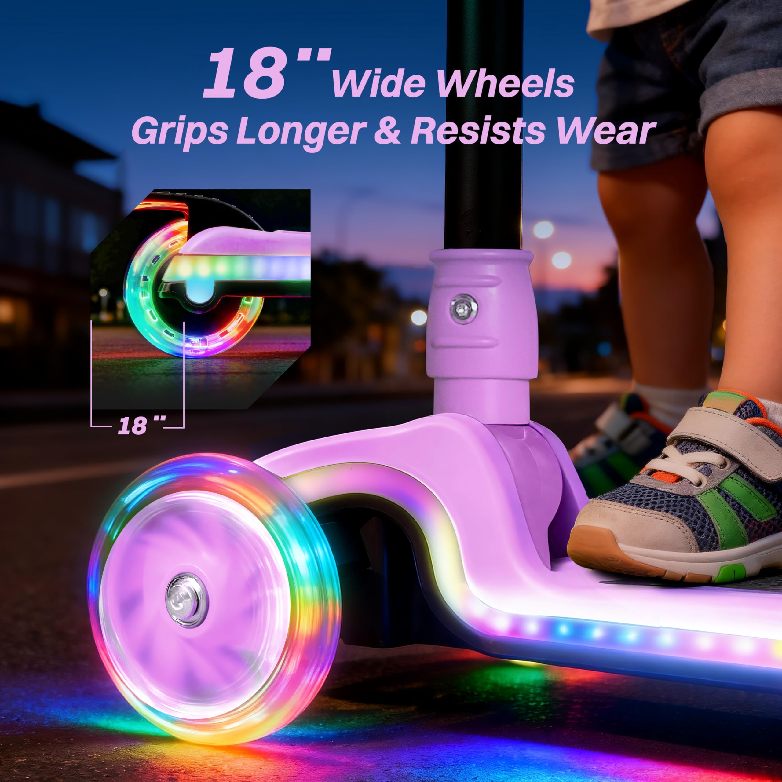 ZIFFY Kids Scooter for Boys & Girls - Features LED Light-Up Wheels, 4 Adjustable Height Handlebars, and Lean-to-Steer Design wit