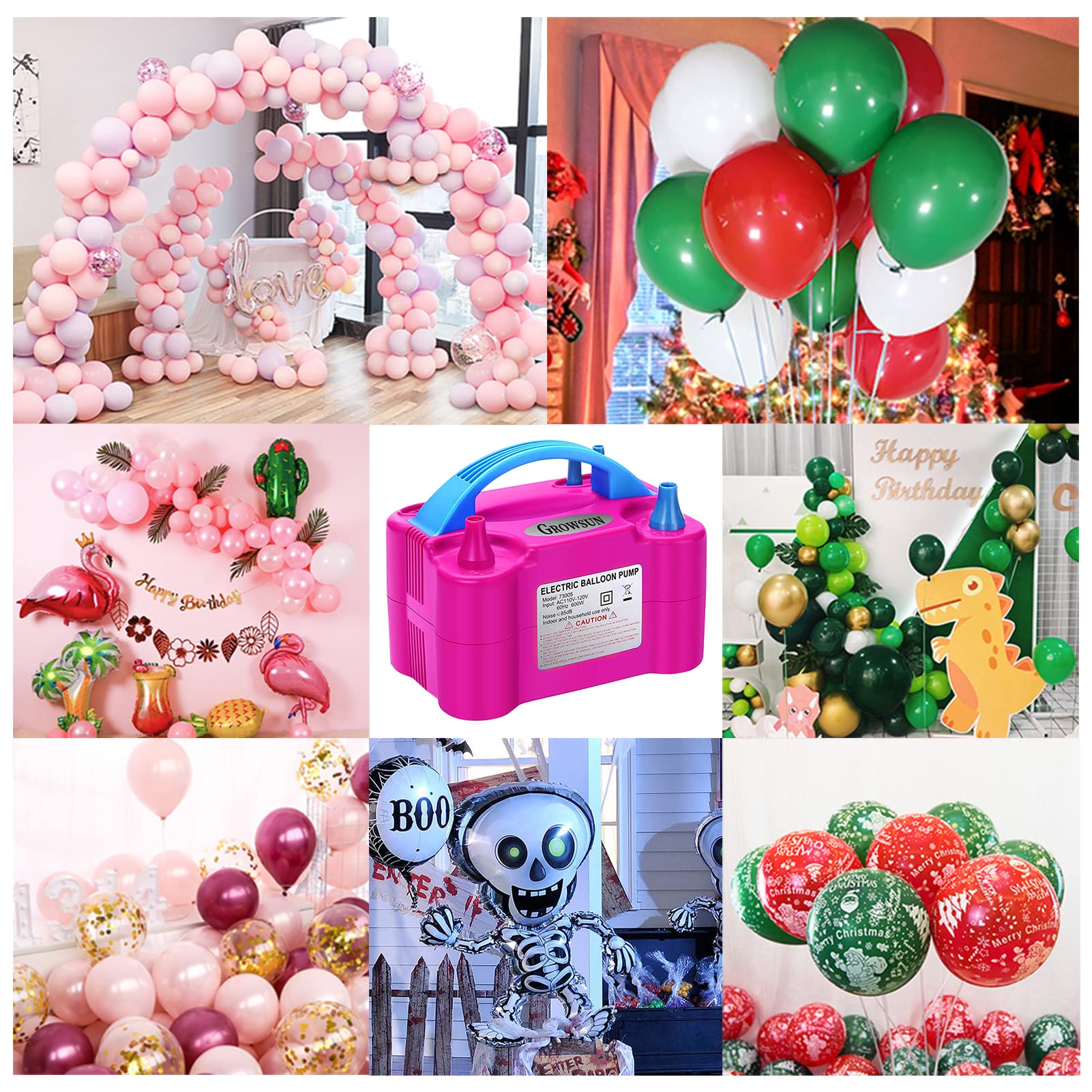 Growsun Electric Air Balloon Pump 110V 600W Balloon Blower Inflator For Garland Arch Party Decoration,Rose Red
