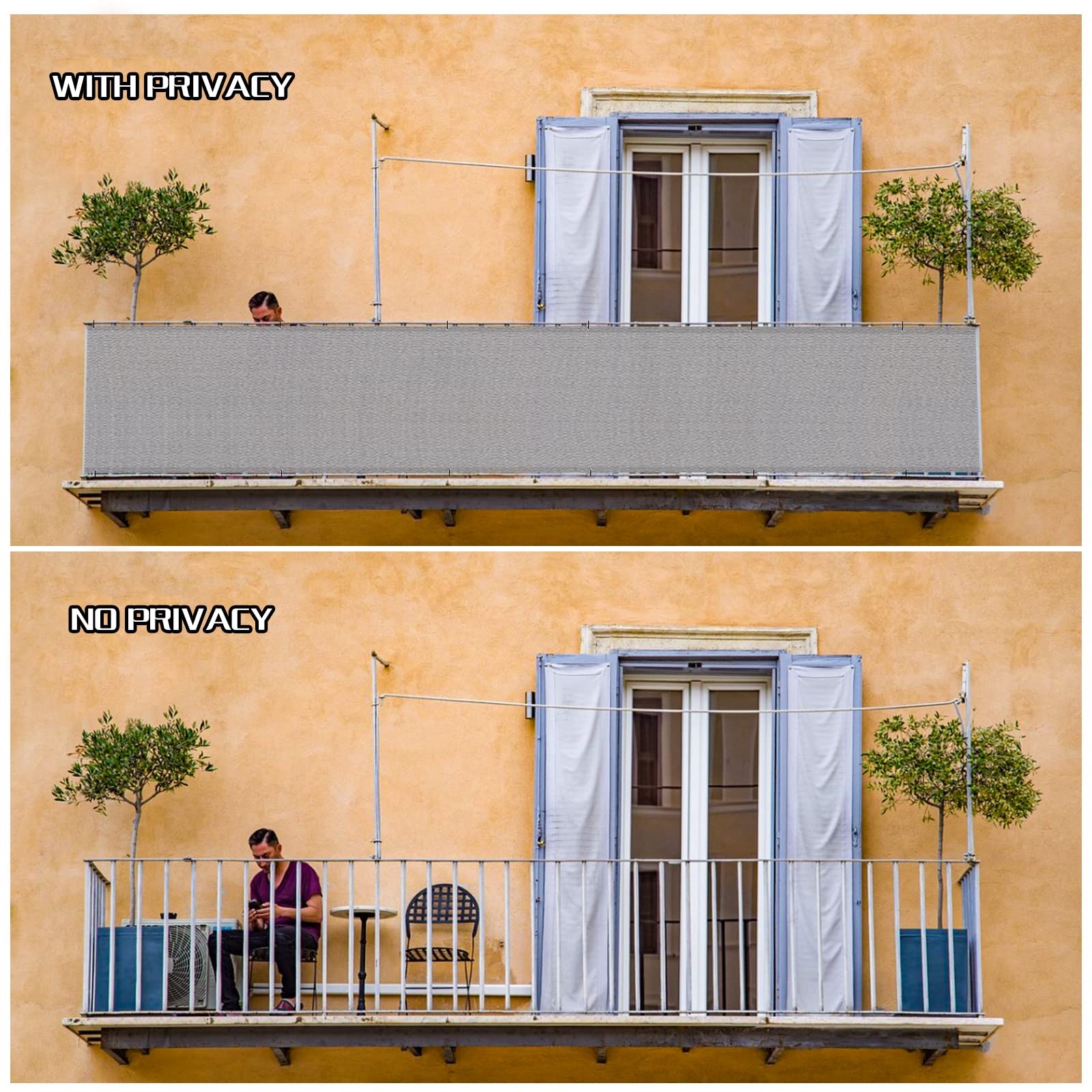Sunlax 3X10 Light Grey Balcony Privacy Screen Fence Windscreen Cover Fabric Shade Netting Mesh Cloth With Grommets Uv Protection