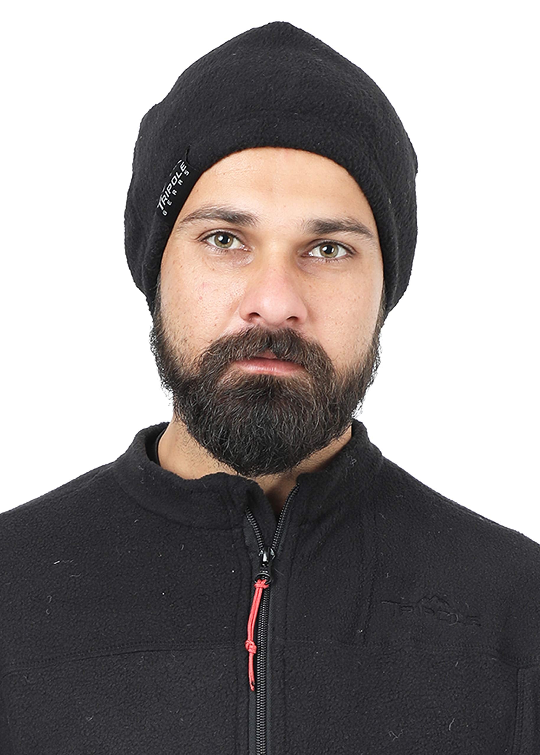 Tripole Unisex Winter Fleece Cap (Black, Free Size)