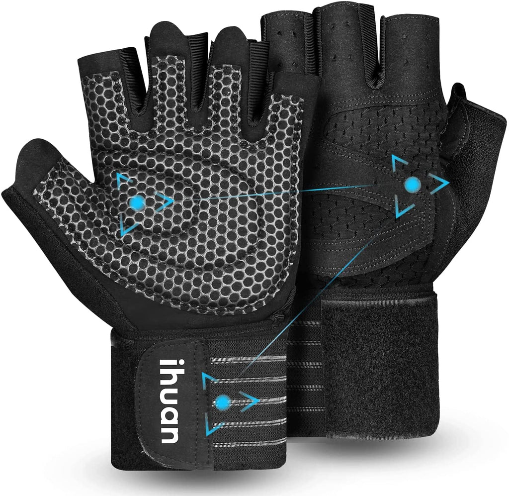 Ihuan Ventilated Weight Lifting Gym Workout Gloves With Wrist Wrap Support For Men & Women, Full Palm Protection, For Weightlift