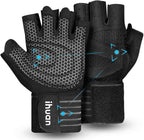 Ihuan Ventilated Weight Lifting Gym Workout Gloves With Wrist Wrap Support For Men & Women, Full Palm Protection, For Weightlift