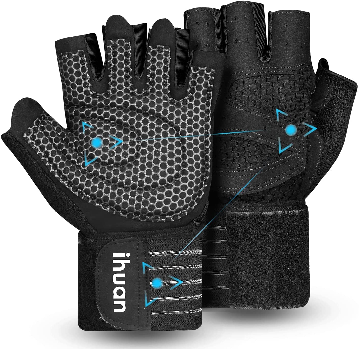 Ihuan Ventilated Weight Lifting Gym Workout Gloves With Wrist Wrap Support For Men & Women, Full Palm Protection, For Weightlift