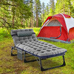 Camping Cot, Adjustable 4-Position Adults Reclining Folding Chaise With Pillow, Outdoor Portable Lounge Chair Sleeping Cots Bed,