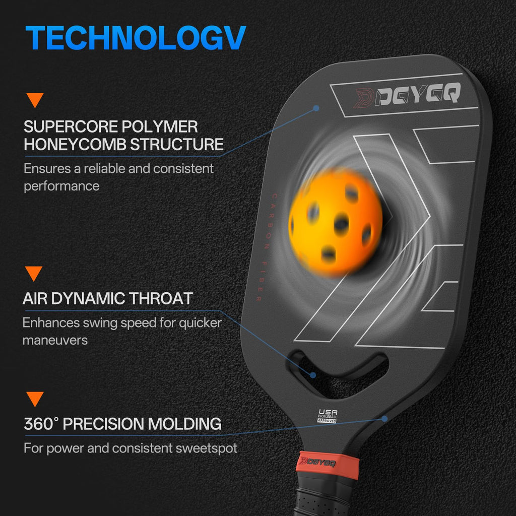 Dgygq Pickleball Paddles, Carbon Fiber Pickleball Paddle With A 13Mm Polypropylene Honeycomb Core, Increased Power And Spin - Us