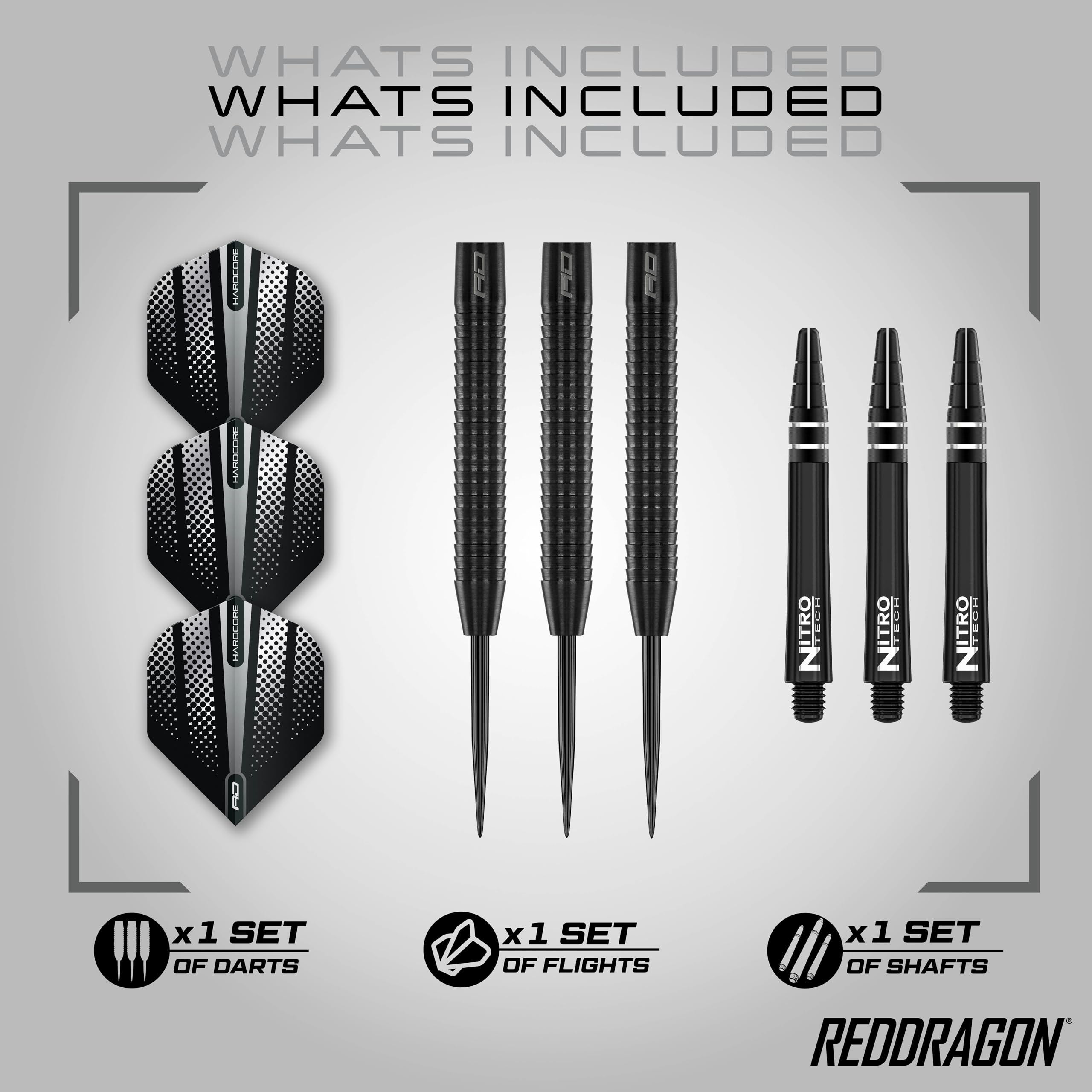 Red Dragon Razor Edge Black 24G Tungsten Darts With Flights And Stems