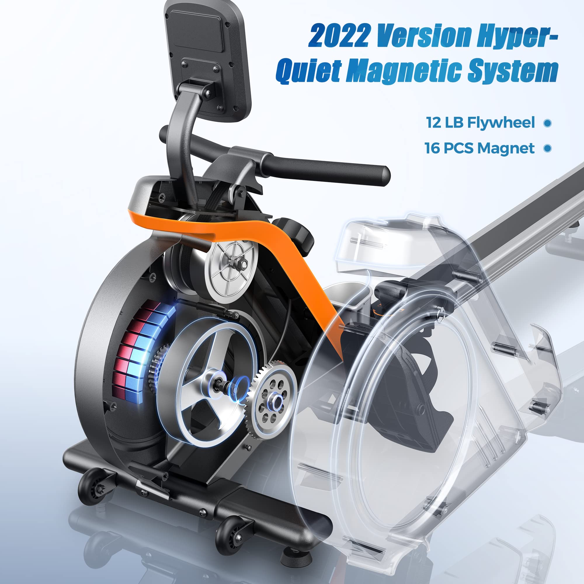 Yosuda Pro Magnetic Rowing Machine For Home Use-Foldable Rower With 350Lbs Weight Capacity And 16 Level Resistance
