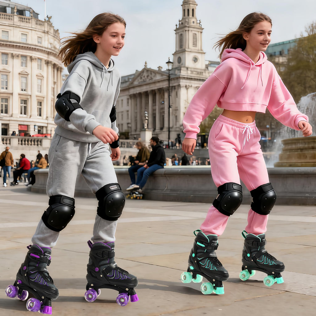 PAPAISON Roller Skates for Girls Ages 8-12, Adjustable Size Youth Women Quad Skates with Light up Wheels Indoor Outdoor