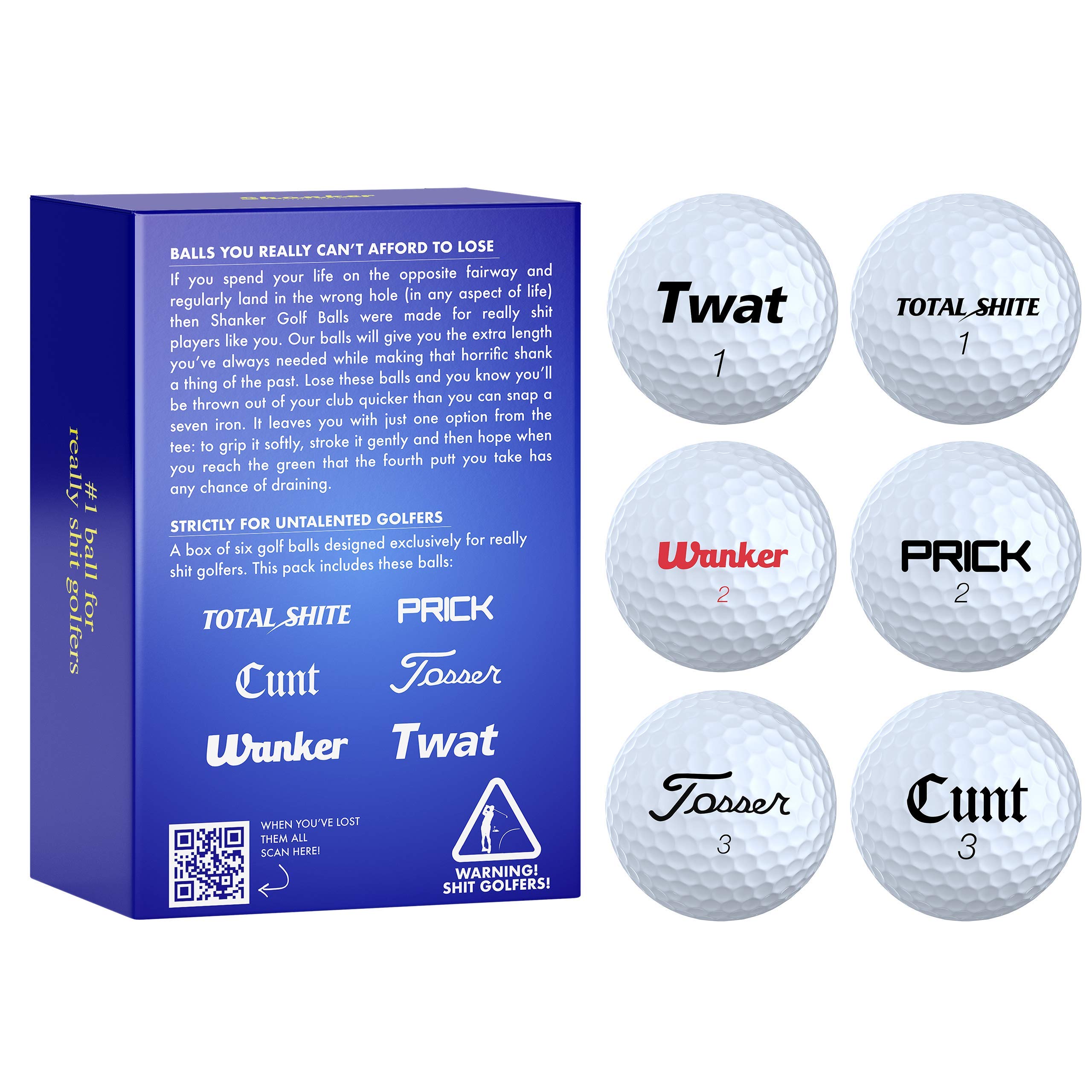 Shanker Golf Balls - Rude Trick Balls With Funny Sayings (6 Ball Gift Pack, Novelty Gag, Playing Quality) - Hero Edition - The #