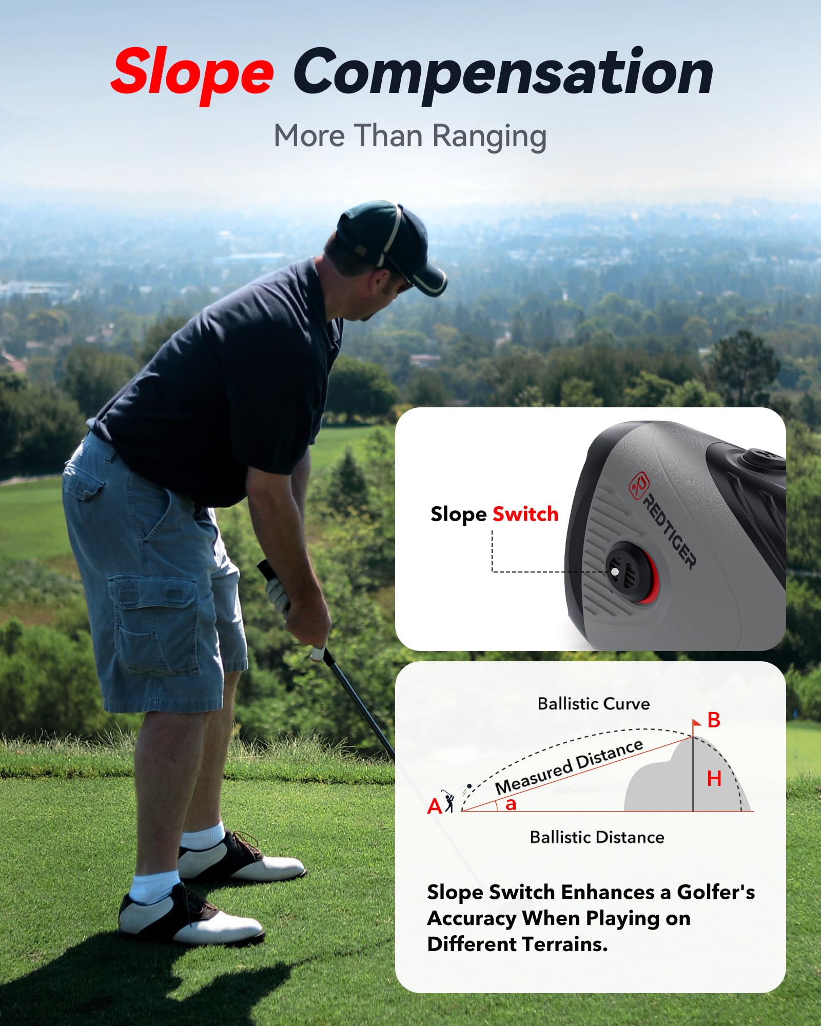 Redtiger Golf/Hunting Rangefinder, 7X Magnification 1200 Yards Laser Range Finder With Slope, Built-In Magnetic Bracket, Flag Po