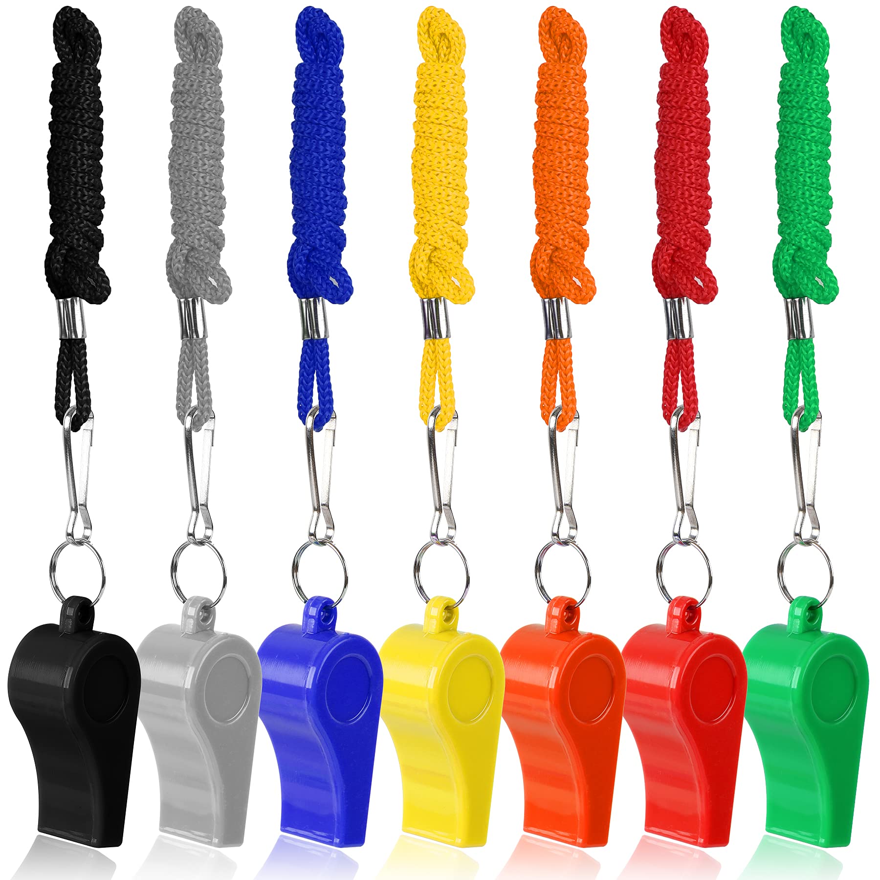 Sannix 7 Pack Plastic Whistles Coaches Referee Whistles With Lanyards Colorful Whistles For Kids Sports Whistles For Football Ba