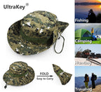 Outdoor Wide Brim Sun Protect Hat, Classic Us Combat Army Style Bush Jungle Sun Cap For Fishing Hunting Camping Green Digital Ac