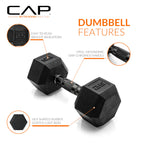 Cap Barbell 50 Lbs Coated Dumbbell Set With Black Handles, 25Lbx2