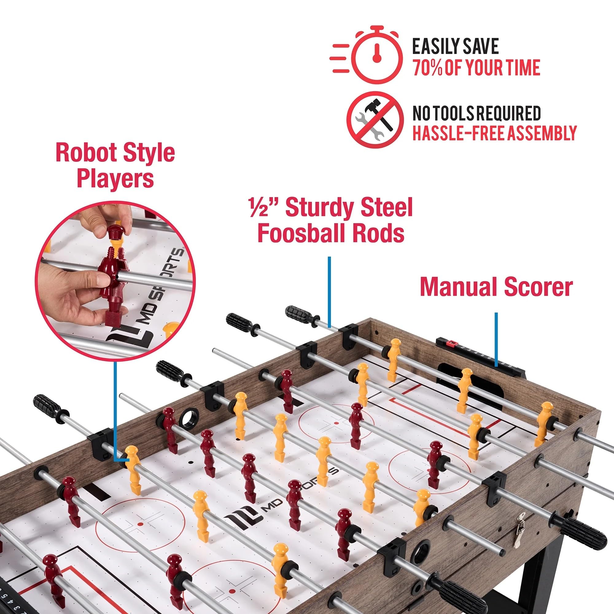 MD Sports 3-in-1 Combo Game Table with Air Hockey, Billiards, and Foosball, Includes Complete Accessories and Space-Saving Desig