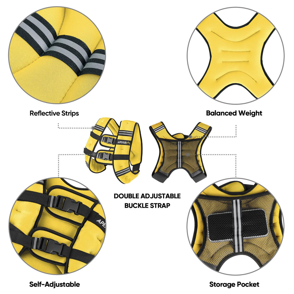 APEXUP 20lbs Weighted Vest Men Women, Weight Vest for Women Workout Equipment for Strength Training Running (Yellow)