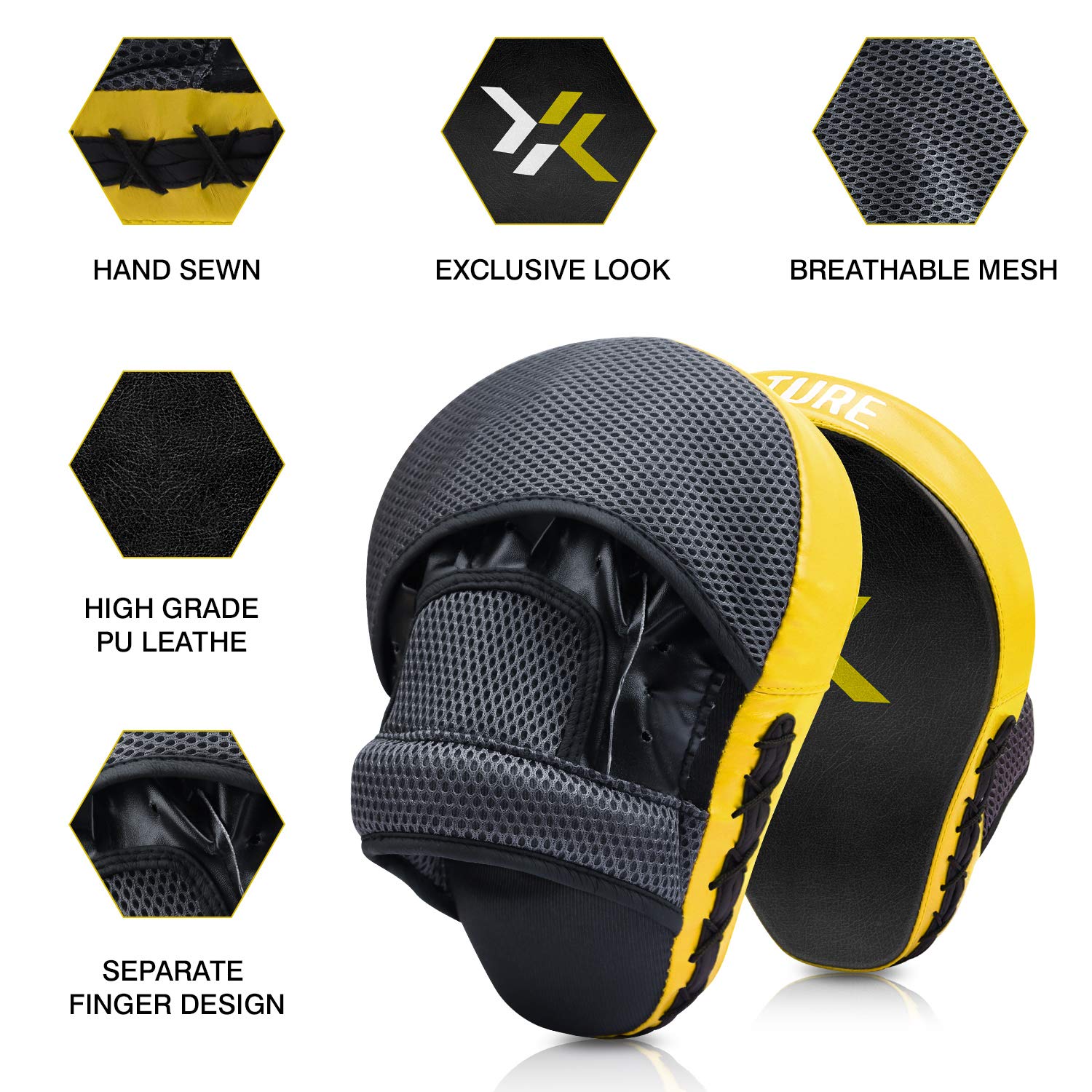 Xnature Essential Curved Boxing Mma Punching Mitts Boxing Pads W/Gift Box Hook & Jab Pads Mma Target Focus Punching Mitts Thai S