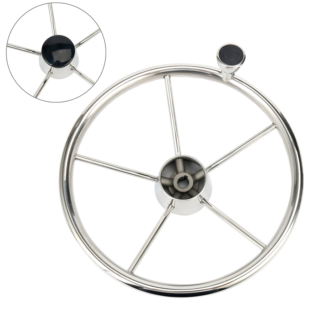 Amarine Made 5-Spoke 13-1/2 Inch Destroyer Style Stainless Boat Steering Wheel With M Size Knob - 9310Srf1