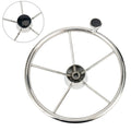 Amarine Made 5-Spoke 13-1/2 Inch Destroyer Style Stainless Boat Steering Wheel With M Size Knob - 9310Srf1