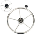 Amarine Made 5-Spoke 13-1/2 Inch Destroyer Style Stainless Boat Steering Wheel With M Size Knob - 9310Srf1