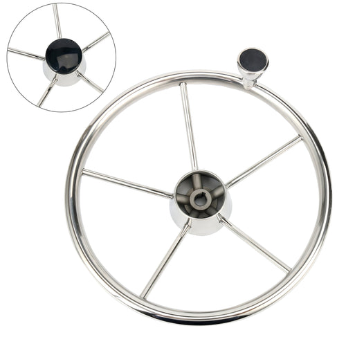 Amarine Made 5-Spoke 13-1/2 Inch Destroyer Style Stainless Boat Steering Wheel With M Size Knob - 9310Srf1